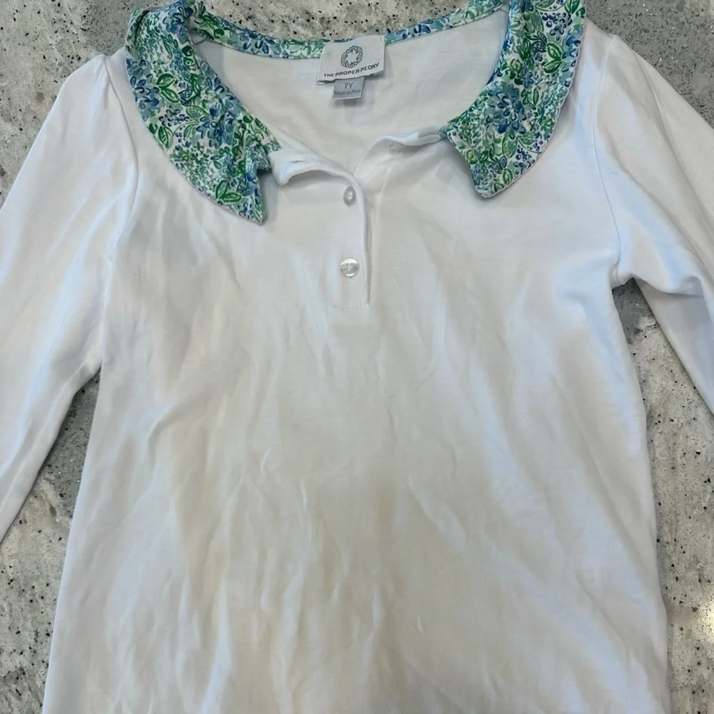 The Proper Peony Blue Aster Floral Collared Top and Smocked Skirt Set Size 7